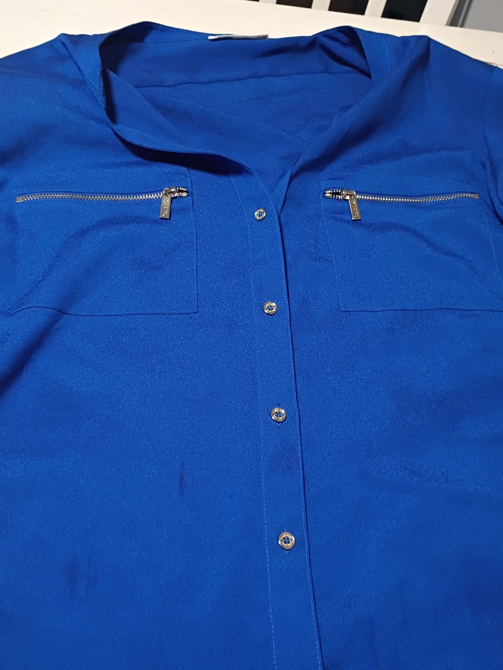 PCalvin Klein Electric Blue Blouse with Silver Hardware Zipper Pockets - Picture 3 of 8